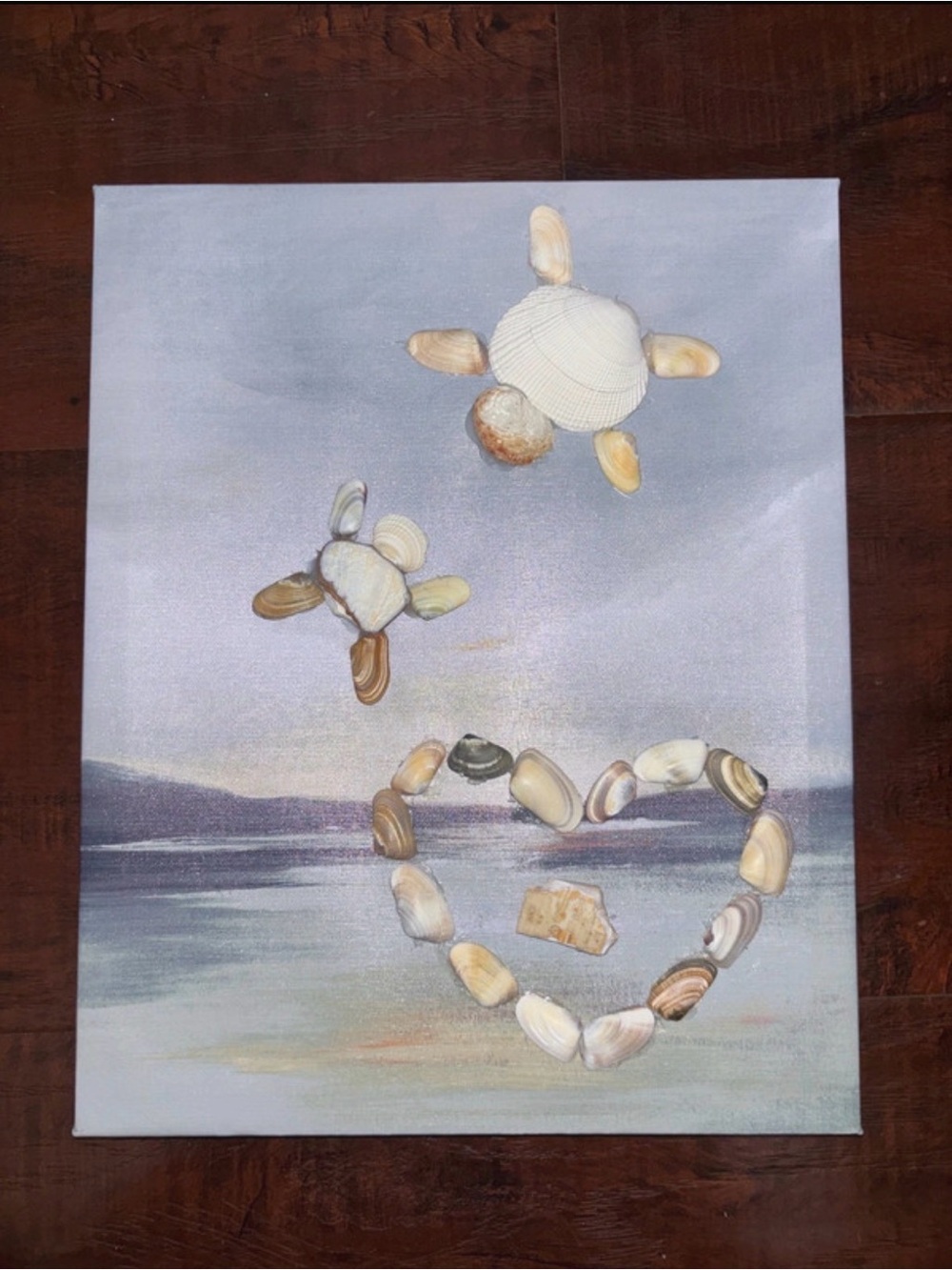 Coastal Shell Heart Canvas Wall Art in Cream and Tan